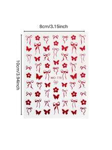 Red Glitter Butterfly Ribbon Flower Face Sticker Set With Tweezers, Christmas New Year Party Makeup Stickers,Halloween Costume - Red - View 5