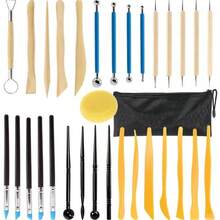 61Pcs Pottery Clay Sculpting Tools Set With Storage Bag Stainless Steel Wood Handle For Carving Modeling - Multicolor - View 7