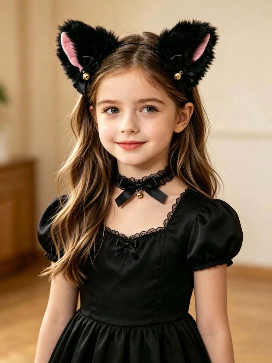 Cute Cat Ear Hair Clip Maid Style Animal Ear Bow Headband Cat Rabbit Bell Headband Halloween Hair Accessory - Multicolor - View 1