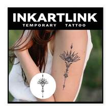 INKARTLINK 1PC Long Tail Symmetrical Lotus Pattern Temporary Tattoo Sticker, Waterproof Body Art Tattoo Sticker, Lasts 2-5 Days, Water Transfer Color Tattoo Sticker, Suitable For Men And Women, Essential For People, Party Decoration, Holiday Celebration Body Decoration - Black - View 2