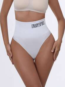 Women's High Waist Tummy Control Shaping Thong White Seamless Panties - White - View 3