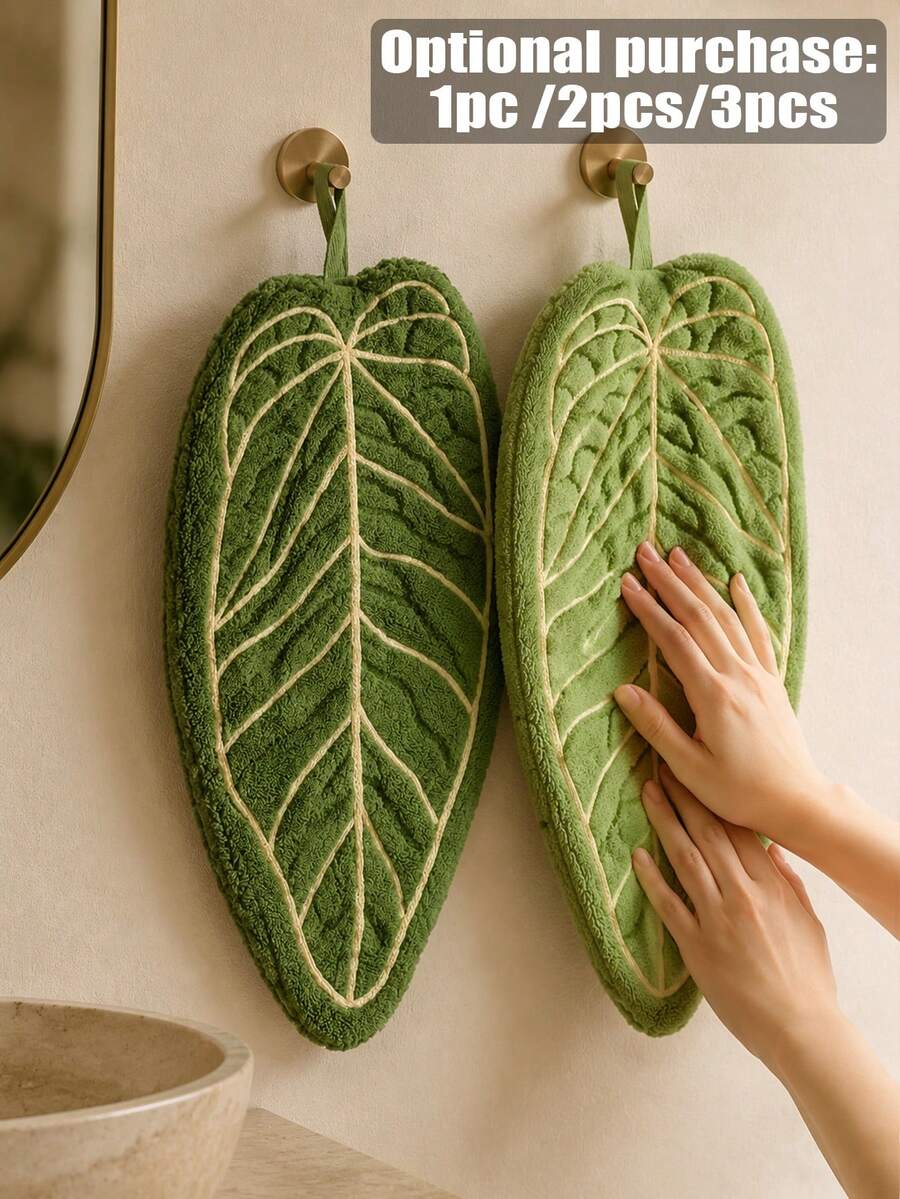 1pc/2pcs/3pcs Creative Leaf Design Hand Towel, Hanging Decorative Towel For Kitchen, Bathroom, Bedroom, Absorbent & Easy To Clean, Personalized Towel - Multicolor - View 1