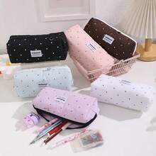 1 Buah Tas Alat Tulis Motif Polkadot Gaya Korea, Kotak Pensil Polos Motif Polkadot Sederhana, Tas Alat Tulis Praktis untuk Pelajar, Cocok untuk Kantor dan Belajar, Tempat Penyimpanan Pensil dan Pulpen - beraneka warna - View 1