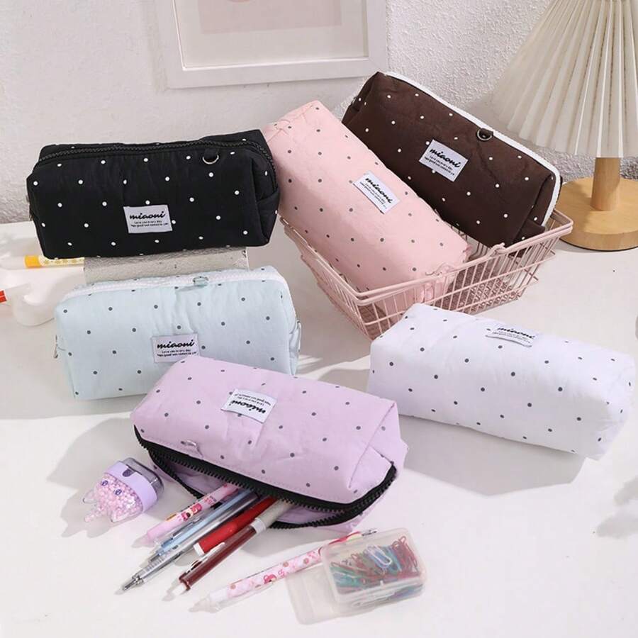 1 Buah Tas Alat Tulis Motif Polkadot Gaya Korea, Kotak Pensil Polos Motif Polkadot Sederhana, Tas Alat Tulis Praktis untuk Pelajar, Cocok untuk Kantor dan Belajar, Tempat Penyimpanan Pensil dan Pulpen - beraneka warna - View 1