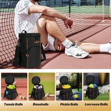 Portable Tennis Bucket Bag, Lunch Tote & Crossbody Storage, Quick Flip Lid, Front Zip Pocket, Mesh Side Pockets, Adjustable Strap, Self-Standing Base. Durable Nylon, Black/Yellow. For Outdoor Sports & Commuting. - Black - View 12