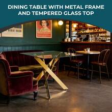 Dining Table With Cross Metal Leg And Tempered Glass,Modern Space Saving Kitchen Table For Living Room, Legs,Square Table,Golden Legs,80x80x75cm - 彩色 - 查看 3