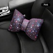 1pc Car Neck Pillow, Soft Car Headrest, Shiny Car Pillow, Bowknot Pillow, Crystal Rhinestone Car Accessories, Women's Car Pillow - Multicolor - View 12