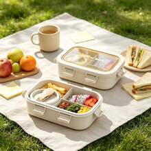 1pc Lunch Box With Utensils - Square Microwave Food Container, Hand Washable - Perfect For School Lunch, Kitchen Storage And Accessories, Suitable For Light Meals, Work, School, Outdoor Trips. Compartment Lunch Box - Multicolor - View 10