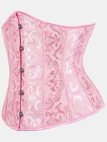 Court Style Jacquard Waist Cincher With Front Buckle And Back Lace-Up, Fishbone Corset For Daily Wear, Party And Halloween Outfit - Multicolor - View 35