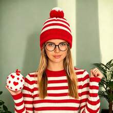 3pcs Party Dress‑Up Kit, Red White Striped Knit Hat, Black Round, Knee High Socks, Halloween Carnival Book Day Cosplay Accessories For Men Women,Halloween - Multicolor - View 8