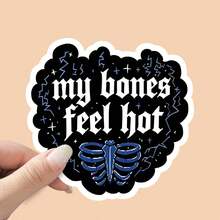1/2/5pcs My Bones Feel Hot Blue Ribcage Gothic Stickers,Black Thunder Star Dark Aesthetic Waterproof Vinyl Decal, Vintage Skeleton Bone Lettering Sticker For Skateboard Water Bottle Laptop, Edgy Punk Dark Academia Decor Sticker - A - View 10