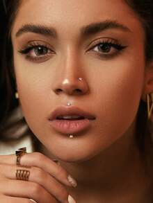 5pcs Fashion Stainless Steel Heart-Shaped Lip Studs For Women, Daily Decorative Use, 18G Lip Piercing Jewelry, Push-In Lip Studs, Cartilage Earrings, Ear Piercing Studs, Labret Piercing Jewelry - Multicolor - View 5