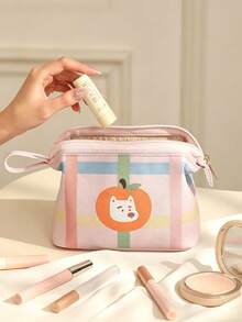 1pc Rectangular Makeup Bag, Striped Plaid & Animal Print Details, Zipper Handle Large Capacity Design, Practical Makeup Brush Storage Bag, Suitable For Back To School Essentials, Daily & Vacation Travel Essentials - Multicolor - View 15