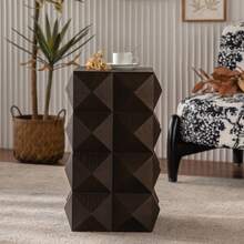 60CM Height Three-Dimensional Embossed Pattern Design Retro Side Table Retro Wooden Nightstand Brown,No Assembly Required - 棕色 - 查看 4