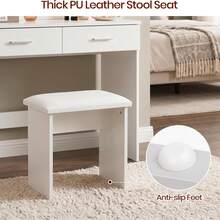 White Dressing Table Set With LED Lights Mirror, Vanity Makeup Table 2 Large Drawers And Stool - 白色 - 查看 4
