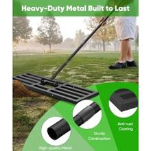 Lawn Leveling Rake 44x10 Inch, Heavy Duty Lawn Leveler Tool With 77" Adjustable Long Handle, Powder-Coat Steel Garden Rake, Ground Leveler For Yard Smoothing Soil Grass Dirt Sand, Black - Black - View 3