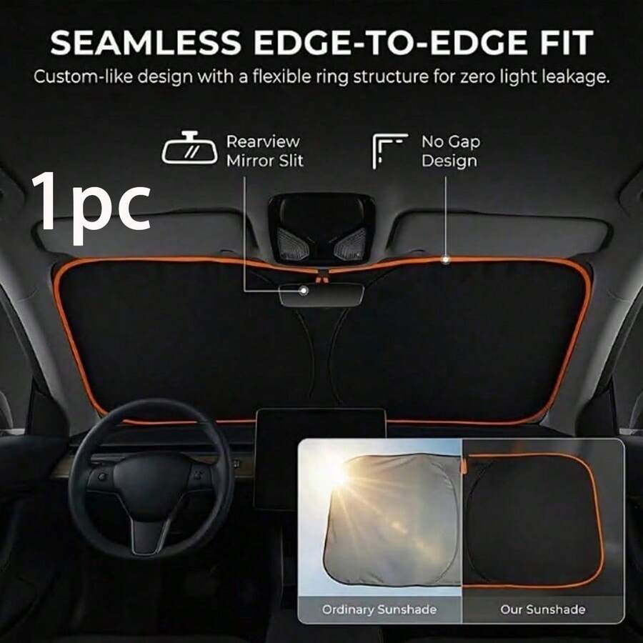 Car Front Windshield Sun Shade, Convenient Storage Design, No Drilling Installation, Seamless Fit, Equipped With High-Density Reflective Coating Fabric, Protects Car Interior Space, Effectively Blocks Sunlight