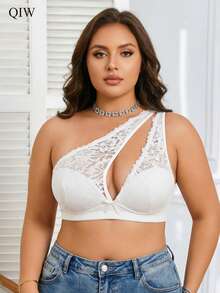 1 buah Lingerie Kasual Nyaman Bernapas dengan Tali Miring untuk Wanita Ukuran Plus Tanpa Kawat - Putih - View 1