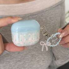 Transparent Pink & Blue Plaid Star Pendant Earphone Case Compatible With AirPods Case 2/3/4/Pro/Pro2/Pro3, Anti-Drop Earphone Case, Gift, Fashion Accessory, Combining Aesthetics And Practicality - Translucent Pink Blue - View 4