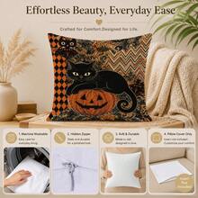 Autumn Halloween Black Cat Ghost Pumpkin Cushion Cover 4pcs Set, Single-Sided Printed Peach Skin Velvet Polyester Material, 45*45CM/18*18inch Pillow Covers Suitable For Room Decoration, Modern Minimalist Sofa Living Room Decor, Gift Giving, Party Decoration - Multicolor - View 4