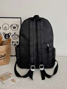Dedoo 3‑Pcs Backpack Set,Star & Letter Print,Color‑Block Drawstring Zipper,Large Capacity,School Bookbag,College University Campus Daily Student Bag - Black - View 9