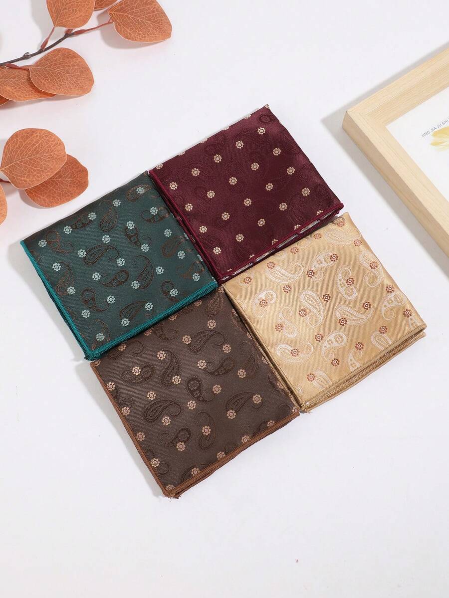1PC Men's Fashion Casual Versatile Floral & Paisley Pattern Pocket Square Handkerchief Square Scarf Suit Pocket Square Suitable For Daily Business Party Banquet Matching - Multicolor - View 1