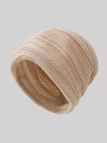 1pc Folded Mixed Knit Ribbed Beanie Hat, Simple Solid Color Loose Fit Oversized Warm Ear-Protective Knit Cap For Men And Women, Autumn/Winter - B - View 22