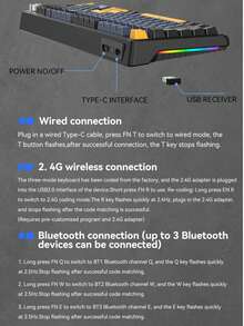 T-WOLF Mechanical Keyboard Tri-Mode Red Switch Hot-Swappable Bluetooth Wireless RGB Gaming Keyboard With Knob Control - View 11