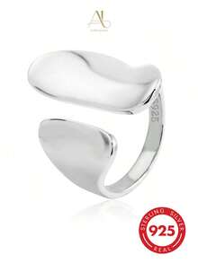 1pc S925 Sterling Silver Minimalist Versatile Polished Wide Band Punk Style Asymmetrical Open Adjustable Women's Ring, Couple Ring, Daily Wear Holiday Gift - Silver - View 7