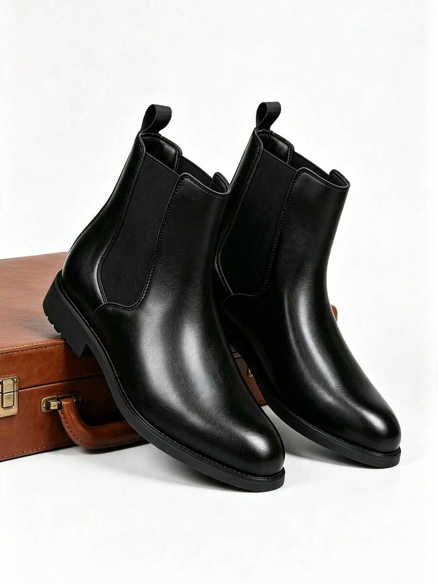 Men's Chelsea Boots, Platform Thick Sole, Ankle Boots, Street Motorcycle Boots, Height-Increasing Comfortable Boots, Commuting Cargo Style Style Fashion Pointed Toe Ankle Boots - Black - View 1