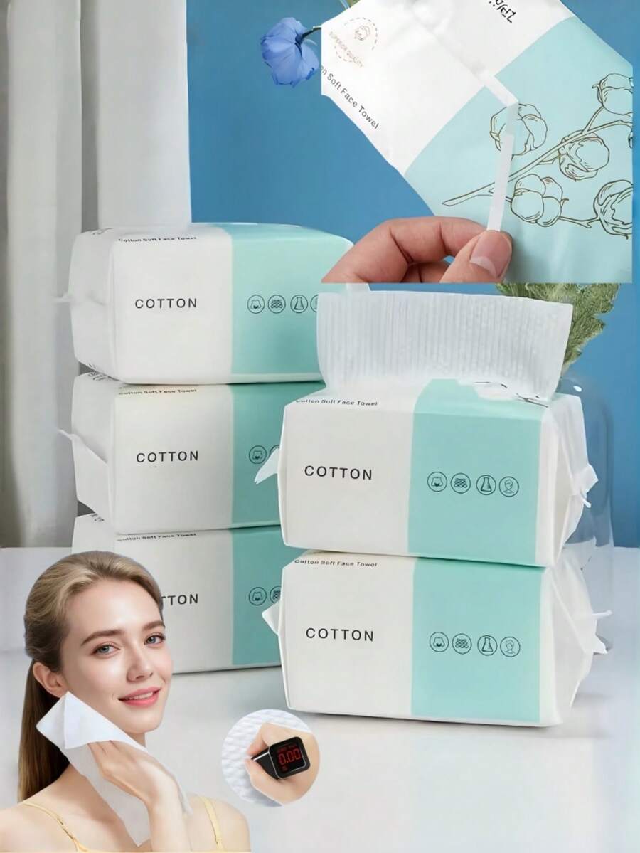 可重複使用加厚洗臉巾 100片/包 旅行便攜清潔布乾濕兩用卸妝棉 柔軟布料 - 綠色 - 查看 1