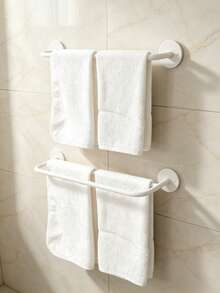 1 Pc Drilled Iron Single‑Bar / Double‑Bar Towel Rack, Comes With Installation Accessories, Screw‑Fixed Reinforced Base, Sturdy Bathroom Bath Towel Hanger, Suitable For Hanging Towels And Cleaning Cloths In Bathrooms And Laundry Rooms - Multicolor - View 2