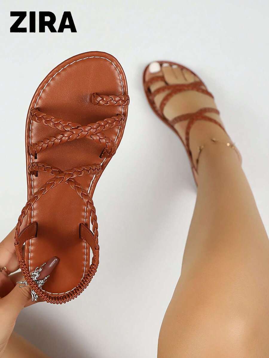 2026 New Round Toe Thin Strap Criss-Cross Elastic Back Strap Flat Sandals