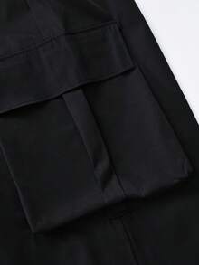 【隨機3款發1件】女款街頭風寬腿工裝長褲，多口袋鬆緊腰校服風長褲 - 黑色 - 查看 5