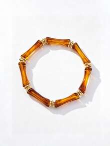 1pc American Vintage Color-Block Bamboo Knot Layered Bracelet, Transparent Gradient Acrylic Bamboo Segment Round Bead Bracelet, Suitable For Beach Vacation, Retro Outfit, Eye-Catching Denim Casual Travel, Atmospheric Accessory - Multi-color 4 - View 8