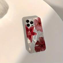 1件羽毛網格殼 IMD 鏡頭保護防摔復古油畫紅花圖案個性化手機殼，適用於 iPhone 16 Pro Max/17/16/15/14 Plus/13/12/11/Air 及系列 - 彩色 - 查看 4