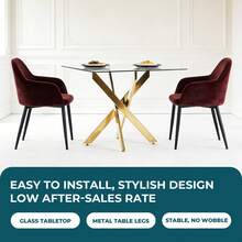 Dining Table With Cross Metal Leg And Tempered Glass,Modern Space Saving Kitchen Table For Living Room, Legs,Square Table,Golden Legs,80x80x75cm - 彩色 - 查看 4