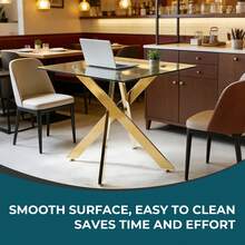 Dining Table With Cross Metal Leg And Tempered Glass,Modern Space Saving Kitchen Table For Living Room, Legs,Square Table,Golden Legs,80x80x75cm - 彩色 - 查看 5