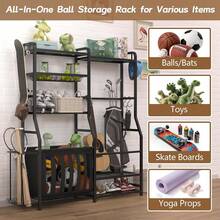 Garage Sports Equipment Organizer Golf Bag Storage Rack Heavy Duty Ball Storage Stand With Baskets Hooks Indoor Outdoor Basketball Storage Bin Toy Gear Rack Black - Pro(Medium) - View 3