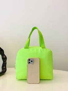 Fluorescent Green Solid Color Fabric Handbag, Minimalist Large Capacity Portable Toiletry Bag, Travel Organizer Bag, Suitable For Daily Use - A - View 4