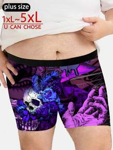 Dark Gothic Skull And Rose Print Shorts, Loose And Comfy Men's Plus-Size Boxer Briefs - Multicolor - View 1