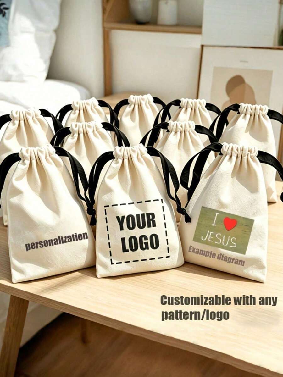 10pcs/25pcs Customized Pattern Drawstring Gift Bags - Gifts For Her/Him - Elegant Drawstring Closure - Personalized Pattern/Logo/Text Jewelry Bags - 6.3 X 3.94 Inch Medium Size, Perfect For Wedding Favors, Anniversaries