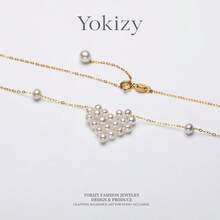 Yokizy Freshwater Pearl Heart Necklace S925 Silver 3-4mm High Luster Handmade Woven Daily Date Women Gift Style - Multicolor - View 2