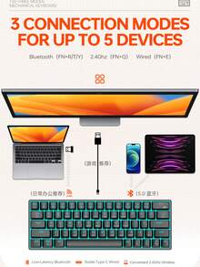 T-WOLF Keyboard Gaming Mekanik, RGB yang Dapat Disesuaikan, Nirkabel Bluetooth, Tiga Mode, Saklar Biru, Keyboard Portabel Ringkas 63 Tombol - View 4