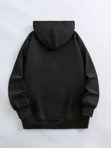 Women's Black Loose Sweatshirt, Cute Print, Drawstring Design, Regular Long Sleeve, Medium Stretch Knit Pullover, Suitable For Autumn Streetwear, Comfortable And Slimming, Versatile For Daily Wear And Outings, Vintage Distressed Style, Flattering For All Body Types, Casual Pullover Sweatshirt For All Seasons - Black - View 6