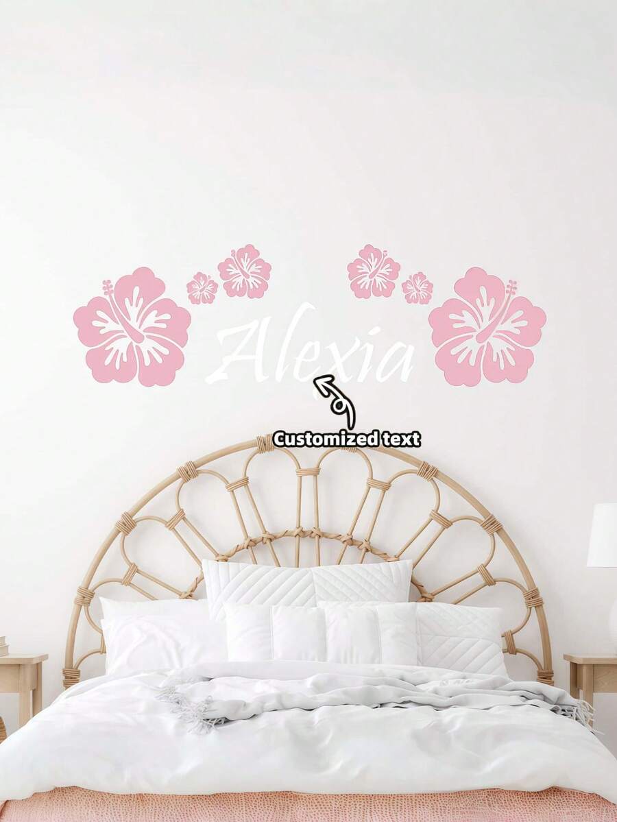 Personalized Name Hibiscus Wall Decal, Custom Letter Wall Sticker, Hawaiian Vinyl Monogram Art, Tropical Peel And Stick Room Decor(Sticker Only) - Multicolor - View 1