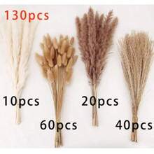 20-200 cành bó cỏ lau nhân tạo màu nâu & trắng, cỏ đuôi thỏ dung tích lớn, phong cách Bohemian lông xù, trang trí đám cưới, nhà cửa, bàn tiệc (phong cách cổ điển) - Nâu Trắng - Xem 14