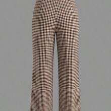 Pantalones largos de otoño Pantalones rectos de cintura alta con estampado de cuadros vintage para mujer, pantalones casuales holgados de pierna rect - Multicolor - Ver 9
