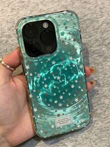 Summer Mint Green Gradient Star Vortex Pattern Phone Case Compatible With Apple 17 Pro Max 17 Pro 17 16 Pro Max 15 Pro Max 14 Pro Max 16 15 14 Plus 13 Pro Max 12 Pro Max 11 Fashion Glossy Soft TPU Protective Back Cover - Mint Green - View 2