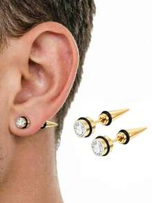 Pendientes de botón de acero inoxidable 316L estilo rock moderno 1 par, adecuados para uso diario y de fiesta, se pueden regalar a amigos y amantes, unisex, regalo de San Valentín y cumpleaños - 1 par de pendientes de botón - Ver 5